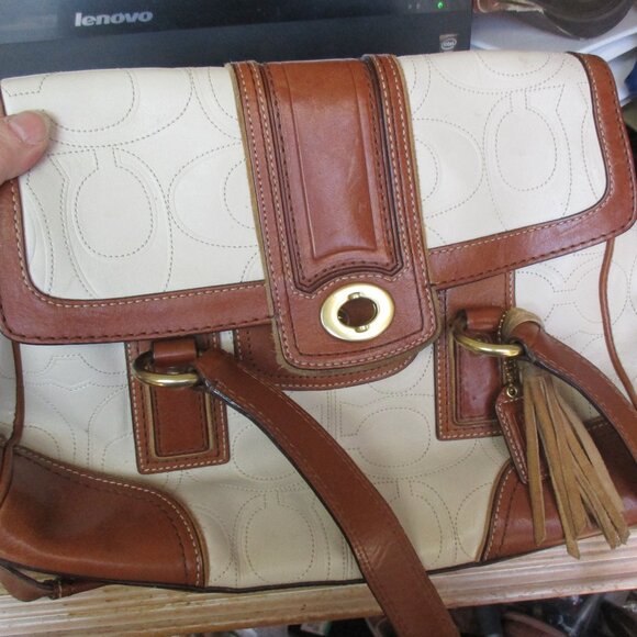 Coach Brown cream classic Leather Satchel purse - Picture 8 of 14